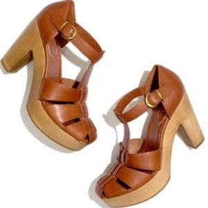 Madewell Brown Fisherman Wood Heels Size 7